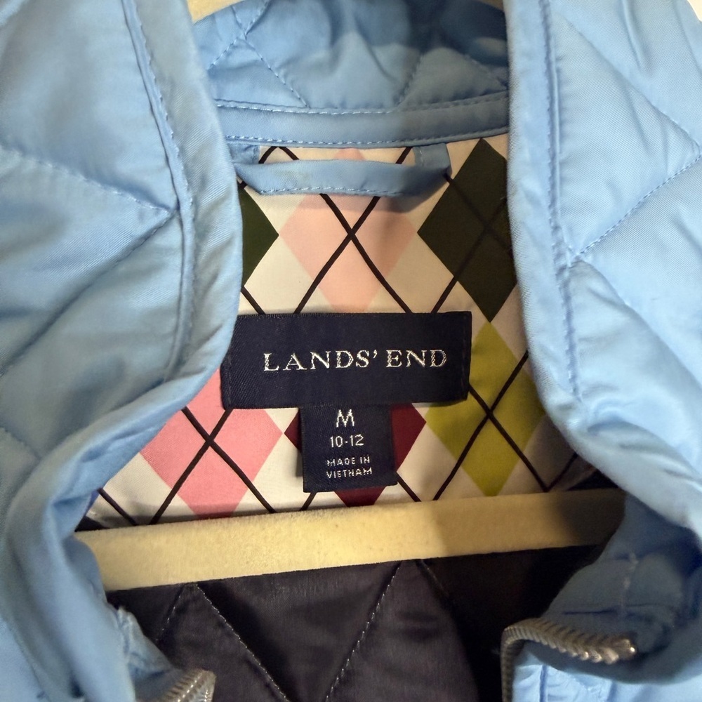 Lands’ End Quilt Puffer Light Blue Diamond Stitch Snap Pockets Zip Women’s M - Picture 5 of 5